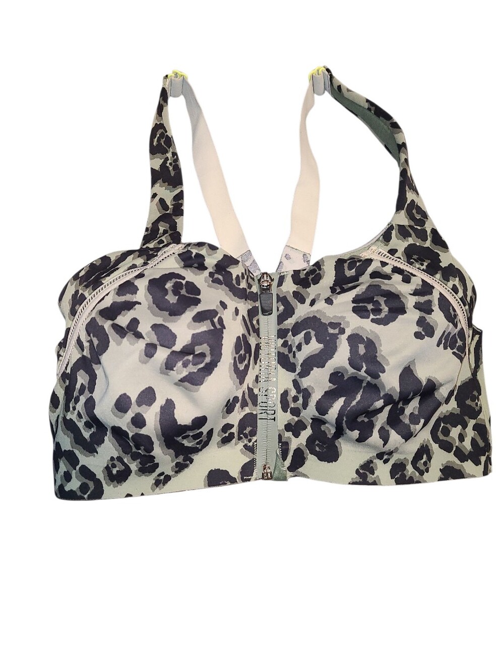 VICTORIA SPORT Leopard Print Front-Zip Sports Bra SIZE 34DDD